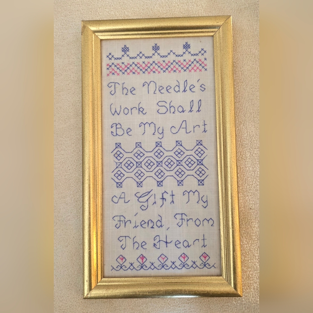 Framed Needlework Art with Gold Frame
